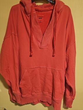 Aerie Women's Size XL  Down-To-Earth Henley Oversize Coral Hoodie Sweatshirt
